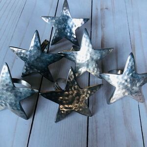 Silver tone hammered 3” stars napkin holders 3” wide star 6 Pc